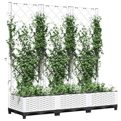 Plantenbak Met Rankgitter – Tuinbak – Klimplantbak – Balkonbak – Buitenbloembak – Wit – Weerbestendig Kunststof – 120x40x121,5 Cm