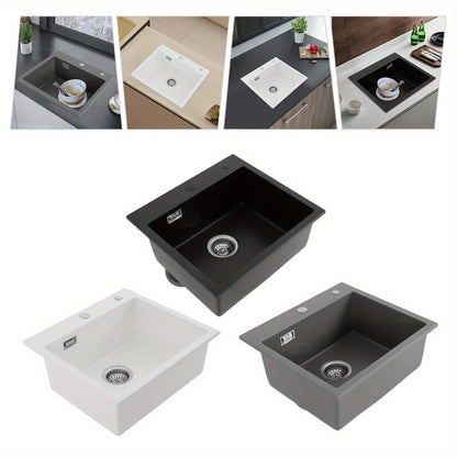 Keukenwasbak – Spoelbak – Gootsteen – Wasbak – Kwartssteen Spoelbak – Zwart Gepolijst – Duurzaam & Extra Diep 50x45 cm
