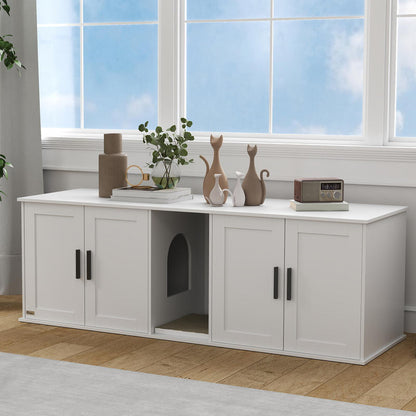 Large Cat Litter Cabinet House with Door Partition & Litter Box - Spacious Multi-Level Design with Ventilation System, Odor-Resistant Durable Construction, Modern White Cat Toilet for Large Cats - Easy-Clean Privacy Space for