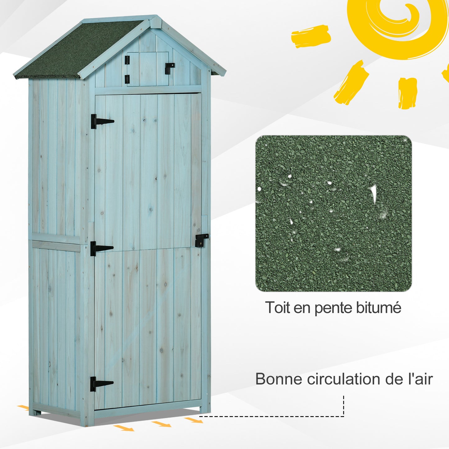 Tuinhuisje – Tuinschuur – Berging – Opbergkast – Gereedschapsschuur – Behandeld Grenenhout – Waterdicht Bitumen Dak – Compact 77x54x179 cm – Blauw