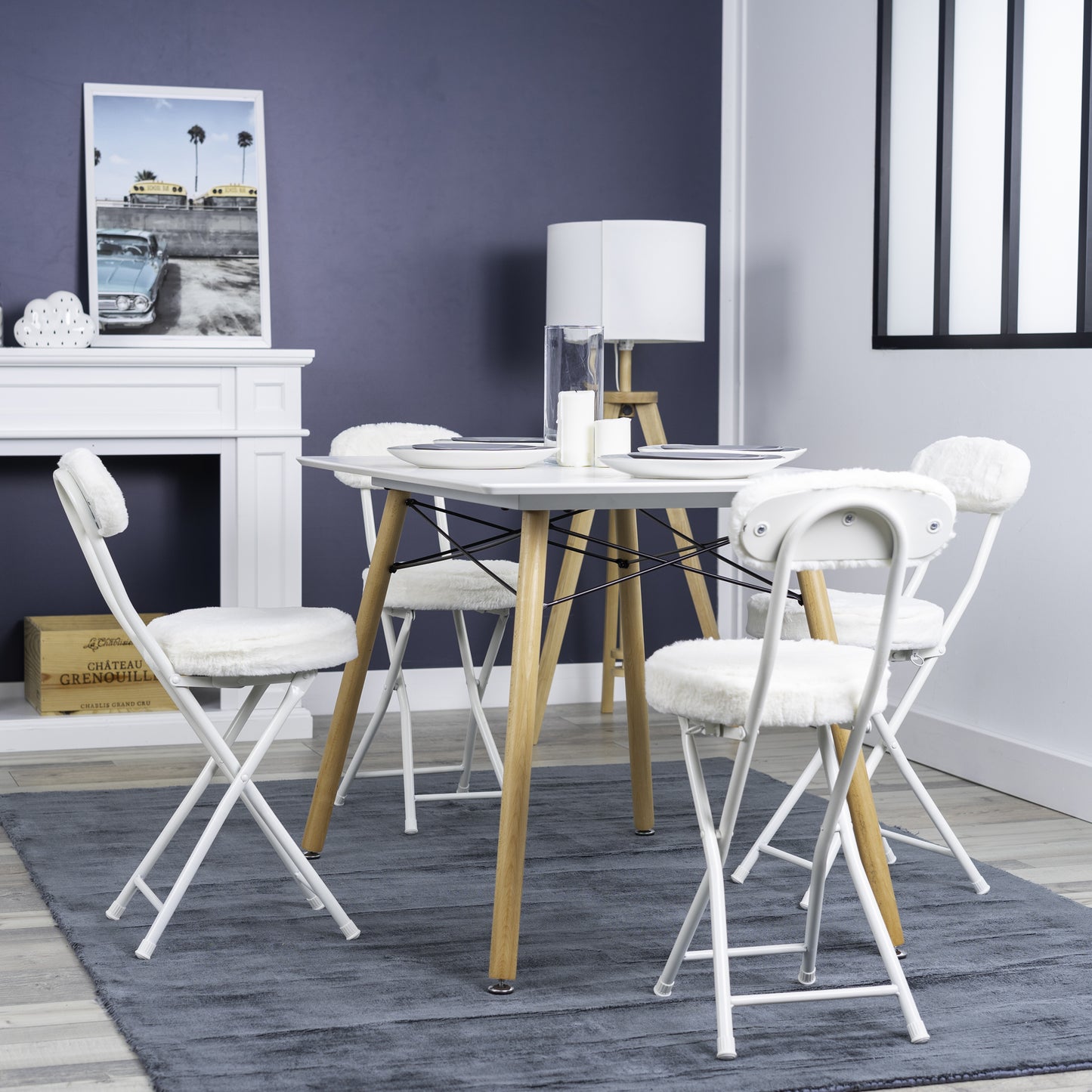Vouwstoel – Klapstoel – Opklapstoel – Stoel – Kruk Set – Grijs – Kunstbont Bekleding – Metalen Frame – Compact 30x45x75 cm