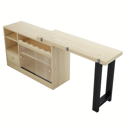 Uitklaptafel – Klaptafel – Vouwtafel – Eettafel – Uitschuifbare Tafel – 360° Draaibaar – Ruimtebesparend Met Opbergruimte – Stevig Metalen Frame – Natuurlijk Houtkleur & Zwart