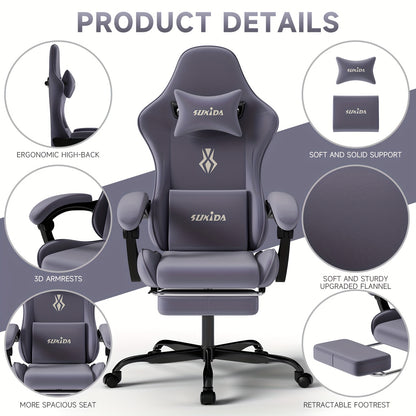 Gamingstoel Ergonomische Stoel – Bureaustoel Gamingstoel Bureaukruk – Comfortabele Rugleuning – Voetensteun – Extra Breed Zitvlak – Verstelbaar Tot 135° – Vuilafstotende Stof – Groen