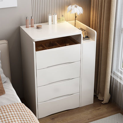 Kaptafel – Make-uptafel – Visagie Spiegel – Schminktafel – Toilettafel – Met 4 Lades en Zijkast – Compacte Eikenhouten Set Wit