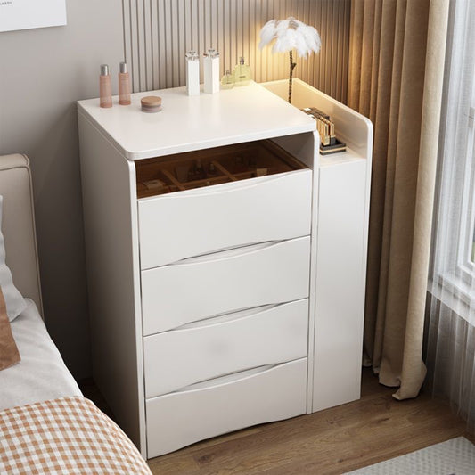 Kaptafel – Make-uptafel – Visagie Spiegel – Schminktafel – Toilettafel – Met 4 Lades en Zijkast – Compacte Eikenhouten Set Wit