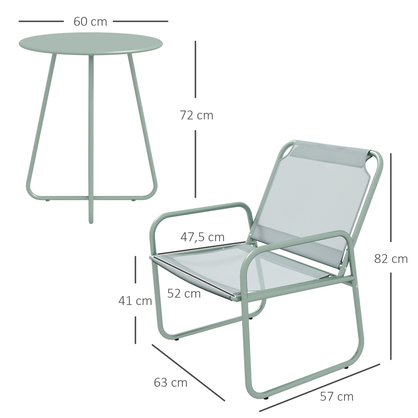 Tuinset – Tuinmeubelset – Bistroset – Balkonset – 3-delig Groen – Ademend Stof – Compact Rond Tafel 60 cm
