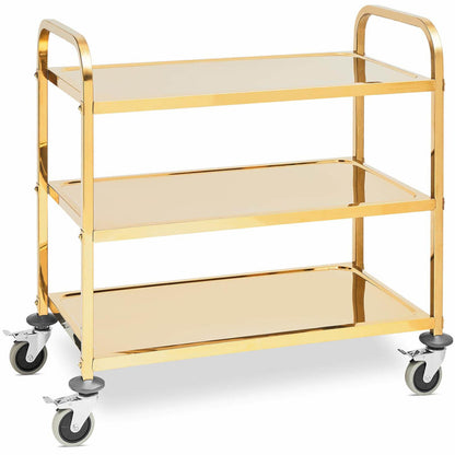 Catering Waiter'S Cart with 3 Shelves, 89.5 X 49.5 Cm, Up to 240 Kg - Golden