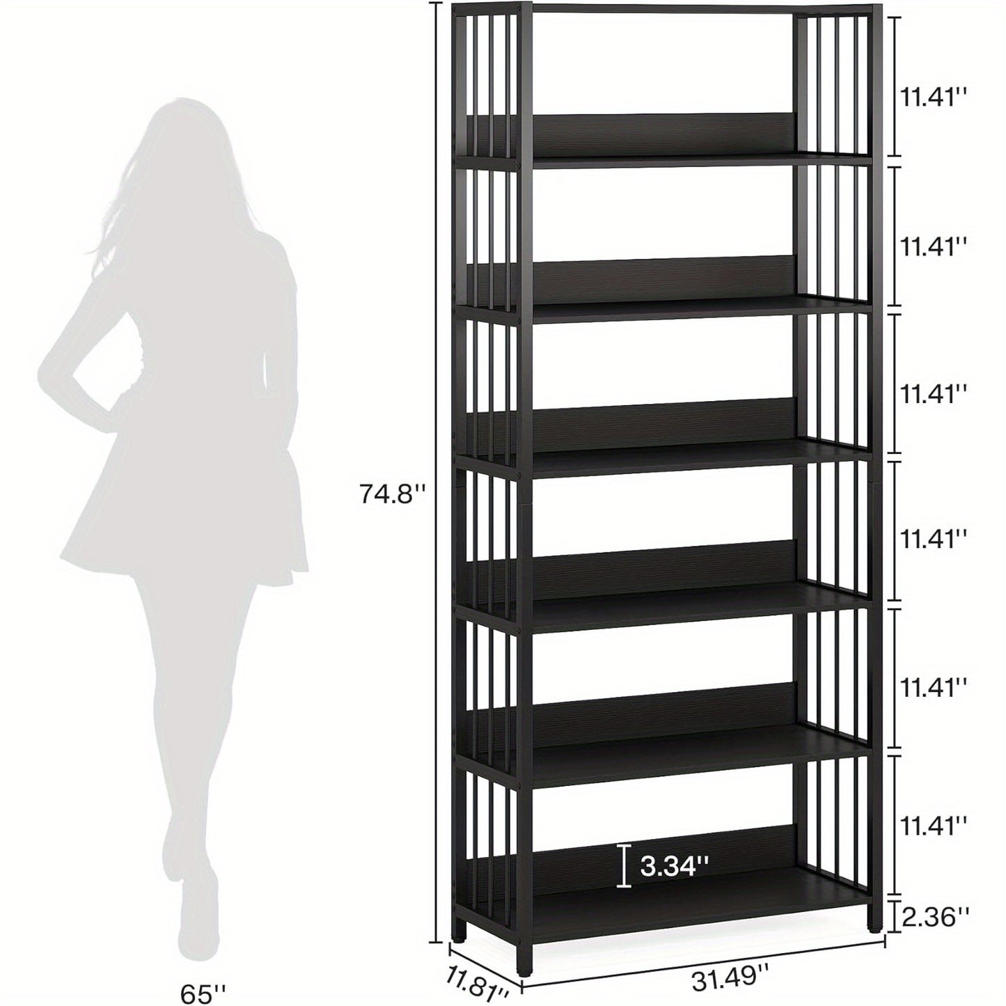 6-Lagens Boekenkast – Open Boekrek – Boekenplank – Opbergkast – Hoekboekenkast – Stijlvol Zwart Metaal & Hout – Draagkracht 136 kg – Ruimtebesparend Modern Design