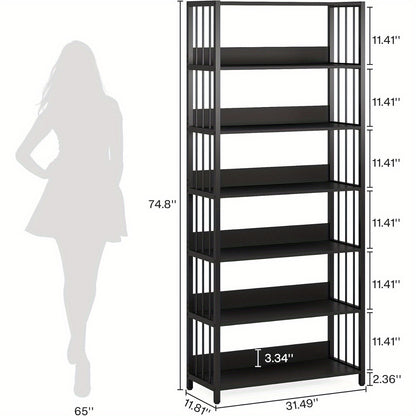 6-Lagens Boekenkast – Open Boekrek – Boekenplank – Opbergkast – Hoekboekenkast – Stijlvol Zwart Metaal & Hout – Draagkracht 136 kg – Ruimtebesparend Modern Design