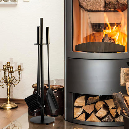 Haardset – Haardstel – Openhaard Set – Haardgereedschap – Houtkachel Set – 3-delig – Mat Zwart Staal