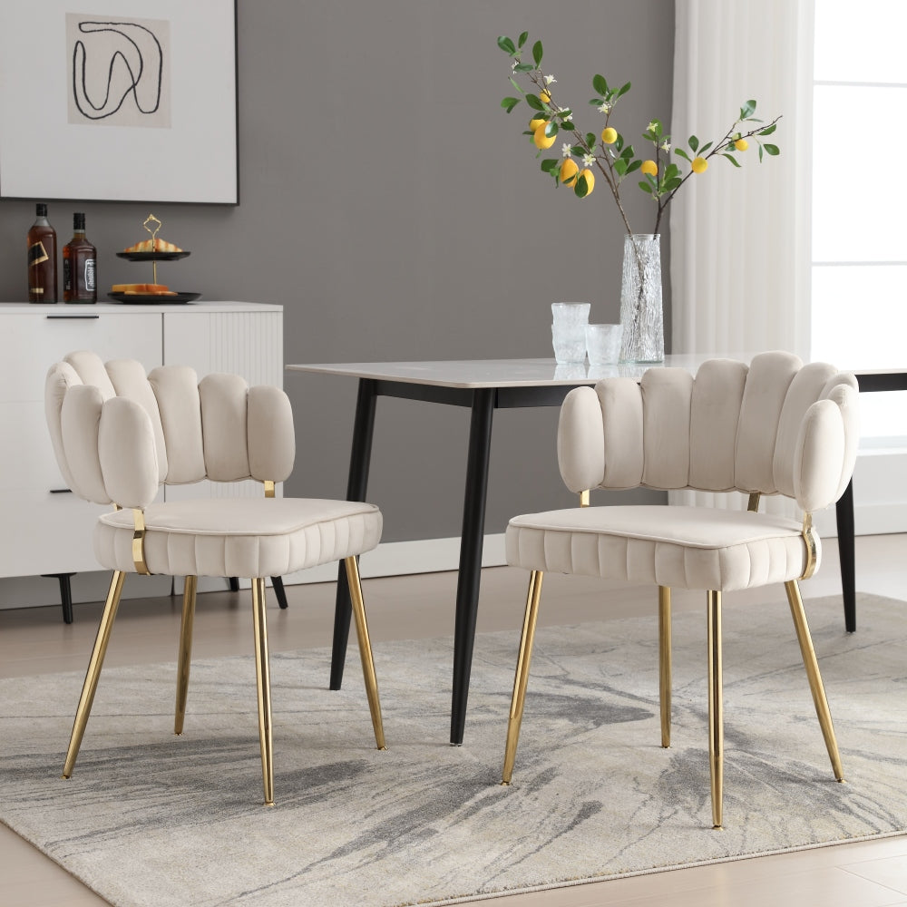 Eetkamerstoelen – Stoelen – Fauteuils – Kuipstoelen – Zithoeken – Fluwelen Bekleding – Met Bloemmotief Rugleuning – Comfortabele Armleuningen – Metalen Poten – Set van 2