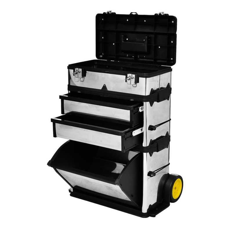 Gereedschapswagen – Werkplaatswagen – Gereedschapstrolley – Werkbank Trolley – Gereedschapskast – Mobiel met 4 Wielen – Stevig RVS & Kunststof – Afsluitbare Lades 56,5x35x77-92 cm