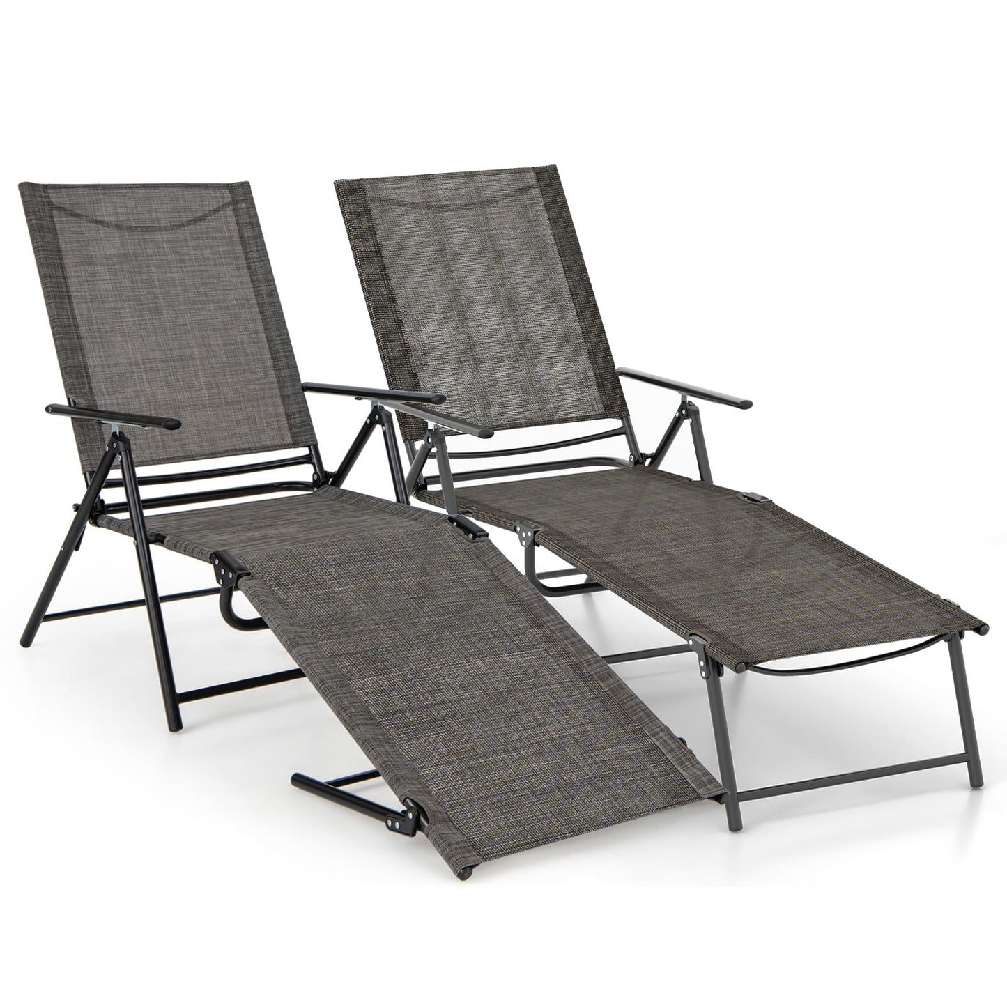 Tuinligstoel – Ligbed – Ligstoel – Zonnebed – Relaxstoel – 2-Delige Set Bruin – Verstelbare Rugleuning – Ademend Materiaal