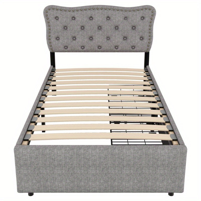 Bedframe – Bed – Eenpersoonsbed – Slaapbank – Bedbank – Moderne Stoffering – 90x200 cm – Met Opbergladen