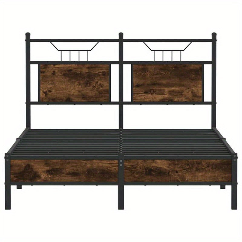 Modern Oak Smoke Bed Frame - 120x200cm Chipboard, Removable & Practical Design, All-Season Use, Easy Assembly, No Mattress Included, Contemporary Style for Bedroom Furniture, Bedroom Furniture, Sleek Headboard, Wooden Constru