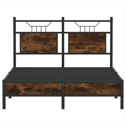 Modern Oak Smoke Bed Frame - 120x200cm Chipboard, Removable & Practical Design, All-Season Use, Easy Assembly, No Mattress Included, Contemporary Style for Bedroom Furniture, Bedroom Furniture, Sleek Headboard, Wooden Constru