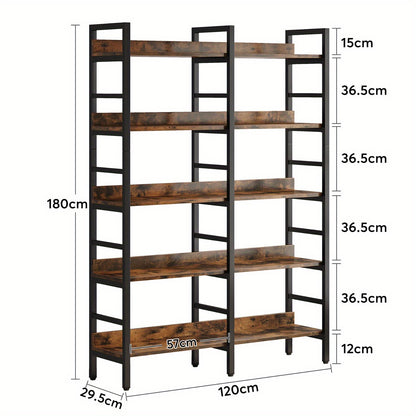 180.34cm Tall Industrial 5-Tier Freestanding Bookshelf | Wooden Shelves with Wide Open Spaces, Large Storage for Books, CDs, Garage Kits, Christmas Holiday Style, Suitable for Bedroom, Living Room, Office - BYBLIGHT