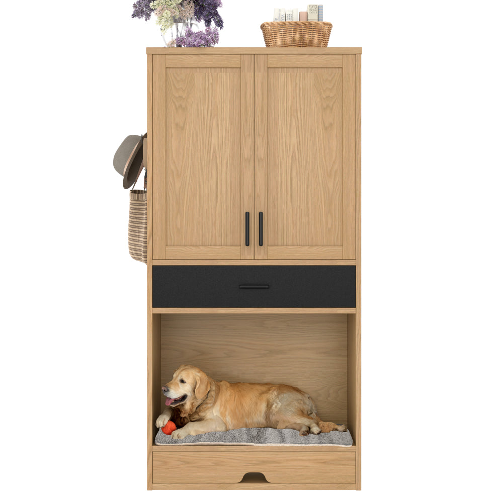 Sideboard – Multifunctionele Kast – Dressoir – Voederstation – Hondenkast – Eikenlook – Hoogte 160 cm – Inclusief Voederstation En Comfortabele Hondenmand
