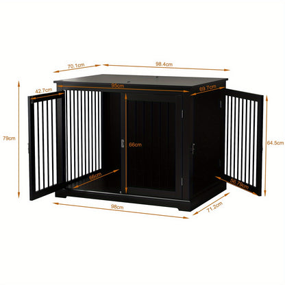 Hondenbench – Hondenkooi – Hondenhok – Dierenkooi – Benchmeubel – Groot – Met Kussen – Stevig Metalen Frame – Dubbele Deuren