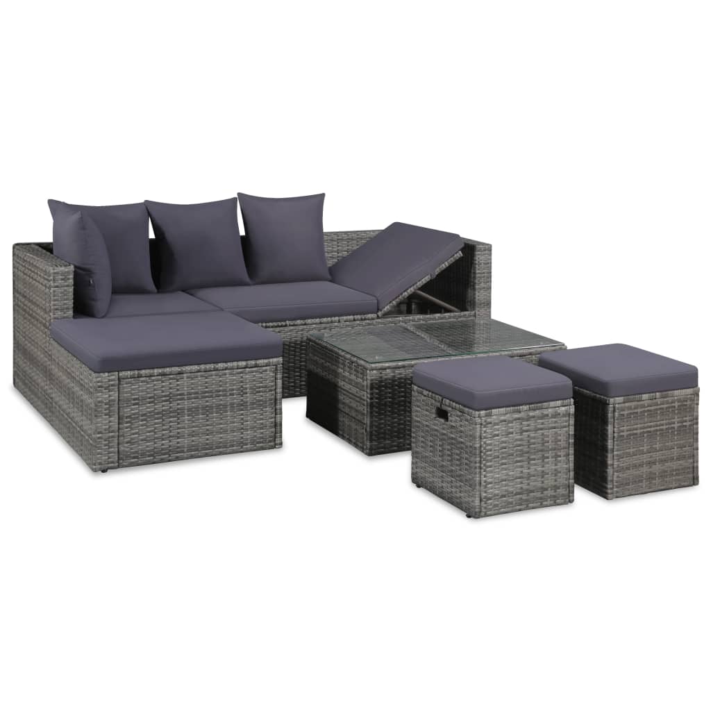 Loungebank – Loungeset – Hoekbank – Terrasbank – Tuinbank – 4-delig – Weerbestendig PE-Rattan – Comfortabele Afneembare Kussens – Zwart