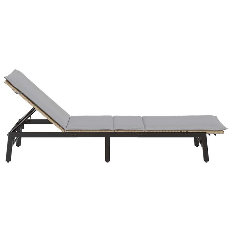 Ligstoel – Zonne-ligstoel – Tuinstoel – Relaxstoel – Lounger – Beige Poly Rattan – Ergonomisch Verstelbaar – Gel Memory Foam Kussen