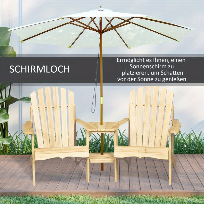 Adirondack Tuinstoel Set – Tuinmeubilair – Terrasstoelen – Buitenstoelen – Houten Tuinstoelen – 2-Zits Met Parasolgat – Duurzaam Massief Hout – Geschikt Voor Balkon En Tuin