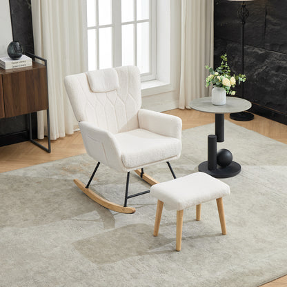 Schommelstoel – Relaxstoel – Lounge Stoel – Zetel – Fauteuil – Wit – Ergonomisch Met Voetenbank – 30 Graden Schommelbeweging