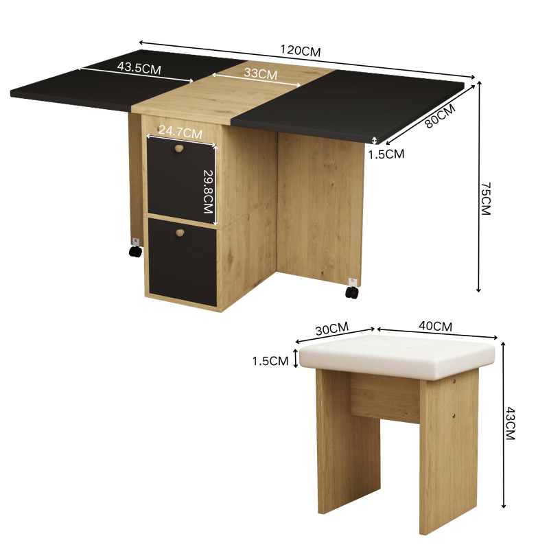 Uitschuifbare Eettafelset – Eetkamerset – Keukentafelset – Tafel Met Stoelen – Ruimtebesparend – Modern Landelijk Design – Wit Zwart Eikenhout – Compact En Multifunctioneel