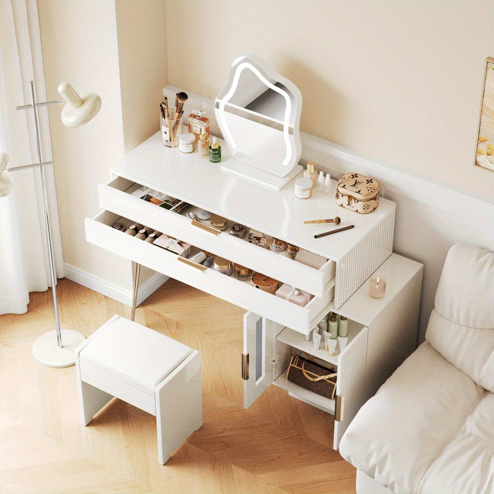 Kaptafel – Make-uptafel – Cosmetica Tafel – Opmaaktafel – Witte Kaptafel – Uittrekbaar Ontwerp – Modern Design – 100x78x40 cm