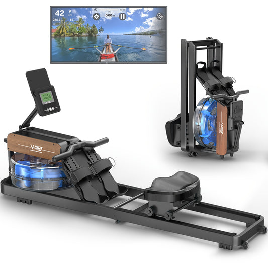 Waterroeimachine – Roeitrainer – Indoor Rower – Fitnessapparaat – Trainingsmachine – Robuust IJzeren Frame – 6 Instelbare Waterweerstanden – Zwart