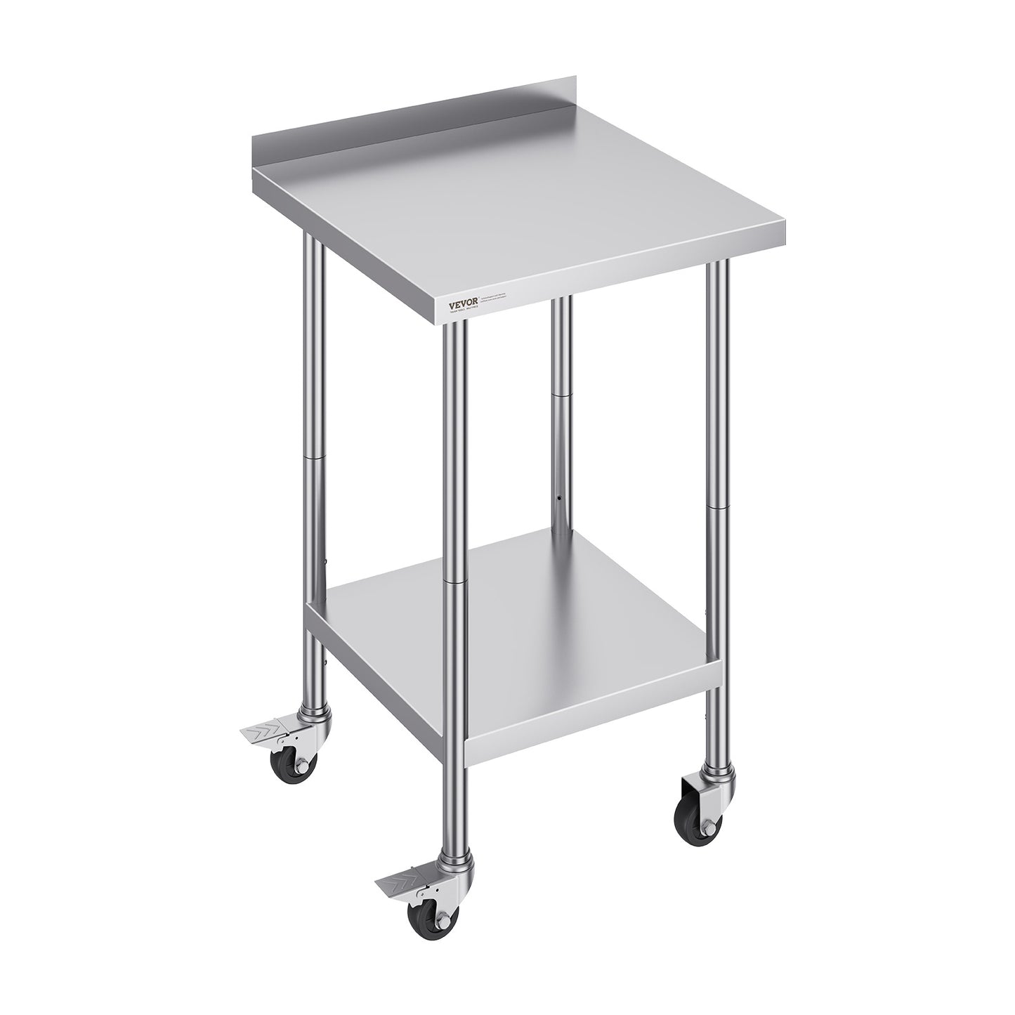 Werktafel – Werkbank – Werkblad – Werktafel met wielen – Roestvrij staal – 61x61x102 cm – 3 Verstelbare Legplanken – Zwenkwielen met Rem