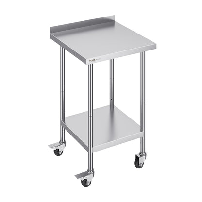 Werktafel – Werkbank – Werkblad – Werktafel met wielen – Roestvrij staal – 61x61x102 cm – 3 Verstelbare Legplanken – Zwenkwielen met Rem
