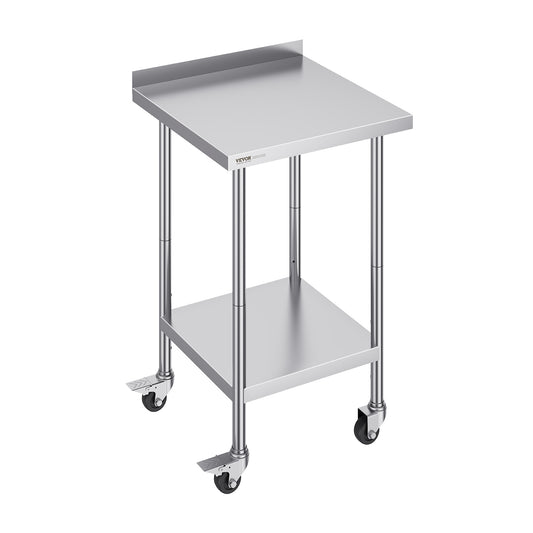 Werktafel – Werkbank – Werkblad – Werktafel met wielen – Roestvrij staal – 61x61x102 cm – 3 Verstelbare Legplanken – Zwenkwielen met Rem