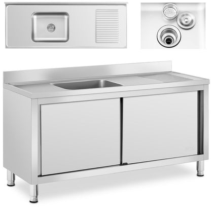Enkele Gastronomische Spoelbak – Spoelunit – Keukenkast – Spoeltafel – Spoelmeubel – RVS Spoelbak Met Kast – Grote Inhoud 50x40x24 cm – Verstelbare Poten 20 mm