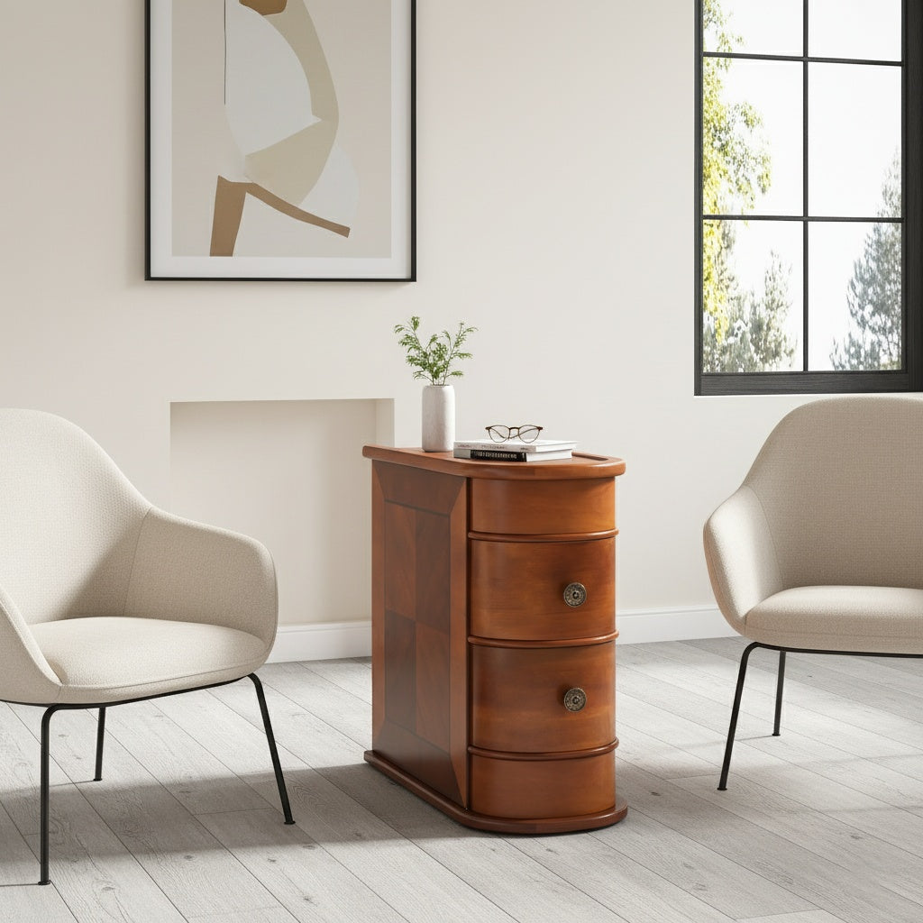 Bijzettafel – Nachtkastje – Sidetable – Banktafel – Salontafel – Compact – 2 Laden – Houtlook Bruin – Geen Montage