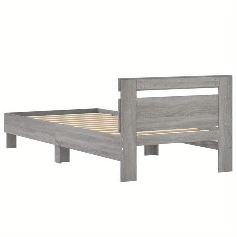 Modern Minimalist Bed Frame with Headboard - Heavy-Duty Hardwood Construction, Easy Assembly, Tool-Free Setup, Space-Saving Design - for Small to Large Bedrooms - Grigio Sonoma (90x200cm/35x79") - Neutral Modern Bedroom Furni