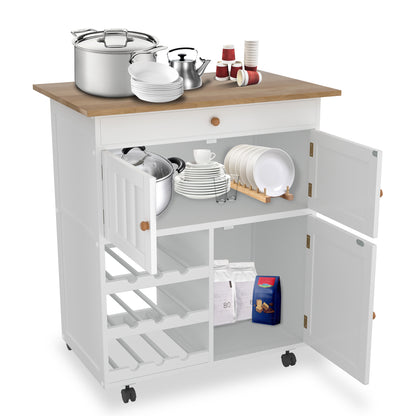 Keukentrolley – Serveerwagen – Keukenwagen – Opbergtrolley – Rolwagen – Met Lade & Handdoekhouder – Metalen Frame – 150 kg Draagkracht – 85x70x40 cm – Wieltjes Met Rem – Wit
