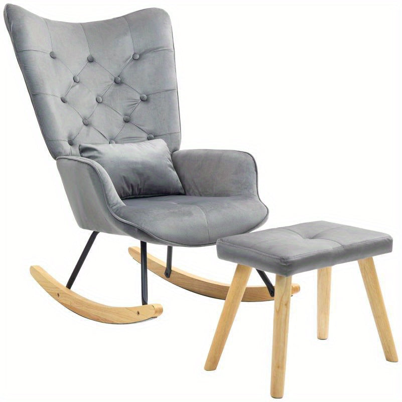 Donkergrijze fauteuil – velvet stoel – relaxstoel – leesstoel – loungestoel – inclusief voetenbankje – zacht fluweel – stevig houten frame – 66x96x101 cm – comfortabel kussen