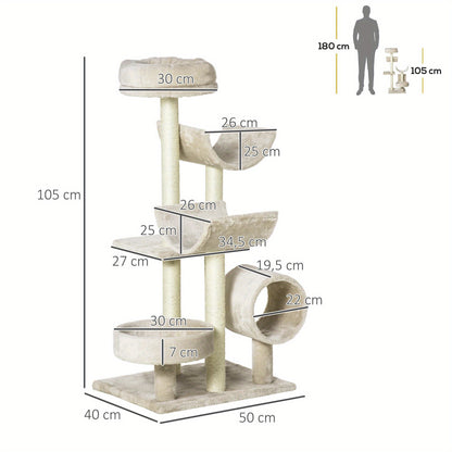 Kattenkrabpaal – Krabmeubel – Klimeiland – Kattenboom – Kattenhuis – Beige Kleur – Duurzaam Sisal – Pluche Comfort