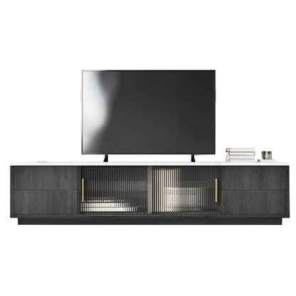 Modern Luxury TV Stand for 70-inch TVs Compatible for 165.1/190.5/177.8 cm Screens - Heavy-Duty Metal Frame with Marble-Patterned Tabletop, Cable Management System & Push-to-Open Drawers - Non-Wood Media Console for Large TVs