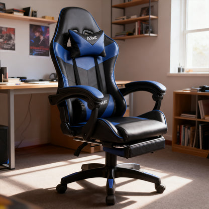 Gamingstoel – Bureaustoel – Computerstoel – Gamerstoel – Werkstoel – Ergonomisch Design – Verstelbare Rug- en Neksteun – Aluminium Frame – Comfortabele Schuimvulling – Blauw