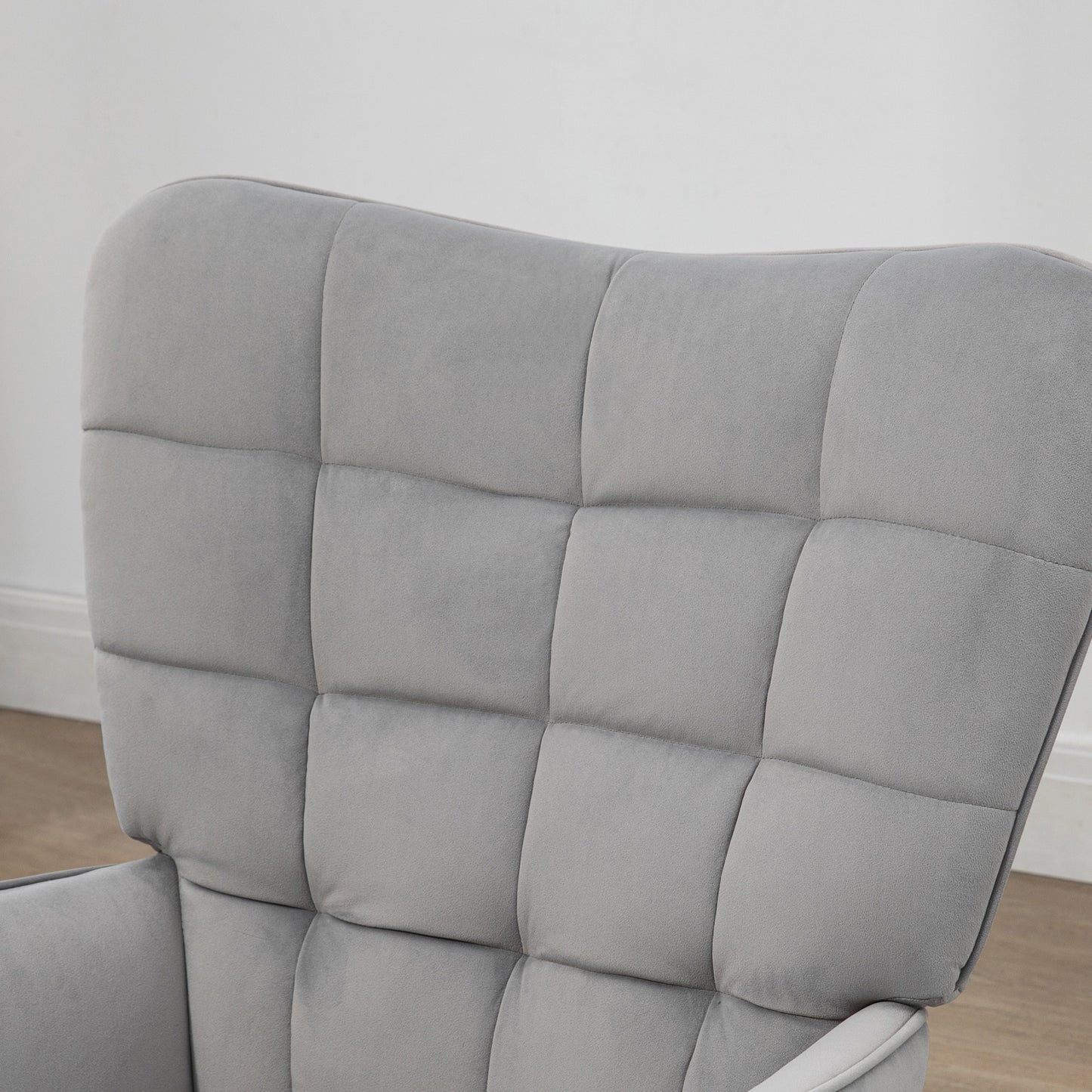 Fauteuil – Relaxstoel – Loungestoel – Leunstoel – Zitstoel – Fluwelen Bekleding – Hoog Draagvermogen 120 Kg – Inclusief Voetenbank – Lichtgrijs