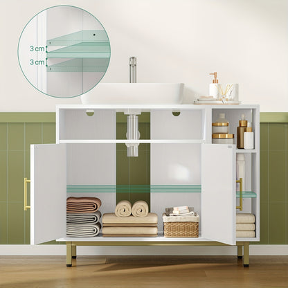 Badkamerkast – Badkamermeubel – Wastafelmeubel – Opbergkast – Toiletkast – Wit MDF Hout – Verstelbare Planken & Wisselbare Montagezijde
