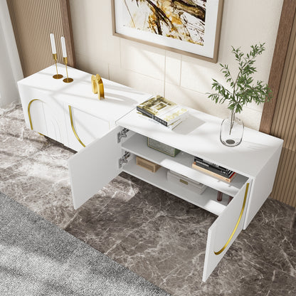 TV Meubel – Lowboard – TV Kast – Sideboard – Mediameubel – Wit Goud – Push-Open Deuren – 170x38x44 cm