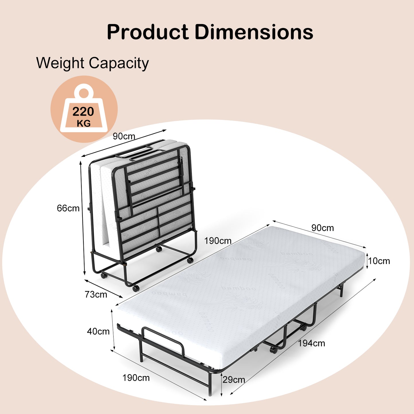 Inklapbaar Bed – Opvouwbaar Bed – Logeerbed – Rolluikbed – Campingbed – Met 4” Luxe Matras – Stevig Metalen Frame Met Wieltjes