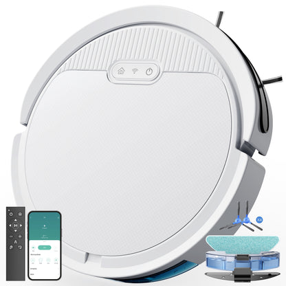 Robotstofzuiger – Robotstofzuiger Dweilrobot – Automatische Stofzuiger – Saugroboter – Dweilmachine – Wit 30,99x30,99x7,59 cm – 2-in-1 Stofzuigen & Dweilen – Gyroscopische Navigatie