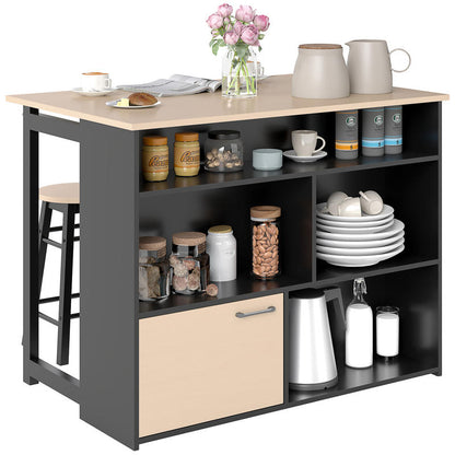 Barset – Barkrukken – Bartafel – Barmeubel – Barhoek – Opklapbaar Tafelblad – 6 Opbergruimtes – Metaal & Eikenhout – Compact & Stijlvol – Zwart/Beige – 116x70x89,5 cm