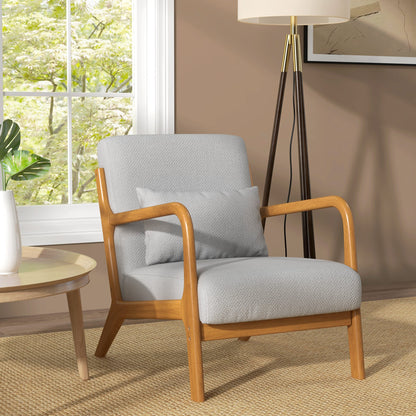 Fauteuil – Loungestoel – Relaxstoel – Zetel – Leunstoel – Lichtgrijze Velvet Bekleding – Massief Houten Frame – Diepe Comfortabele Zitting