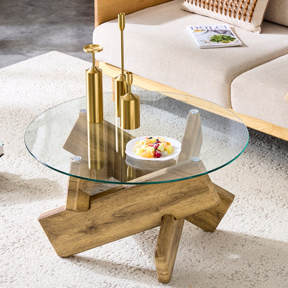 A Circular Glass Coffee Table | Sleek and Contemporary, Seamlessly Complements Diverse Interior Styles, Multifunctional, Modern Style, Assembled