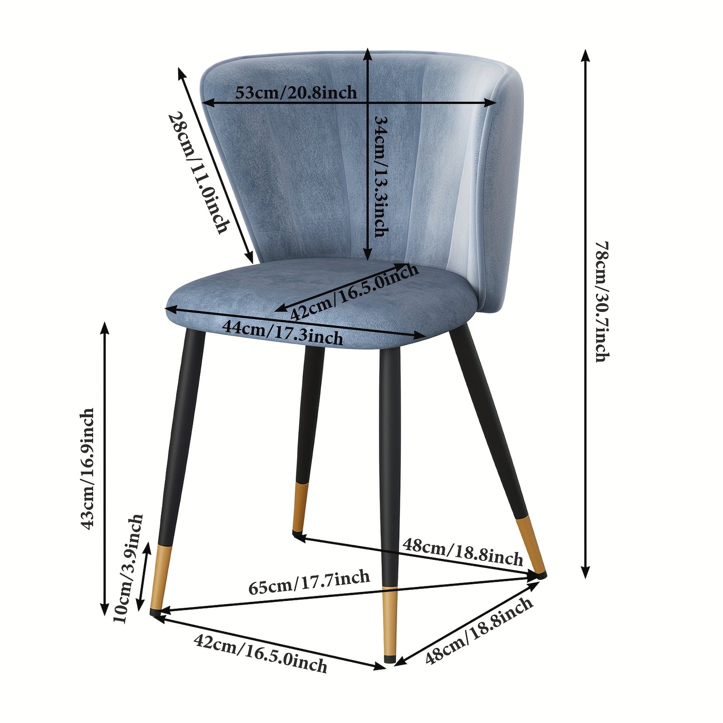 Set van 2 Ergonomische Fluwelen Eetkamerstoelen – Blauwe Stoelen met Zachte Bekleding en Metalen Poten – Grote Rugleuning, Elegant Ontwerp, Geen Montage Nodig – Perfect voor Thuis of Restaurant
